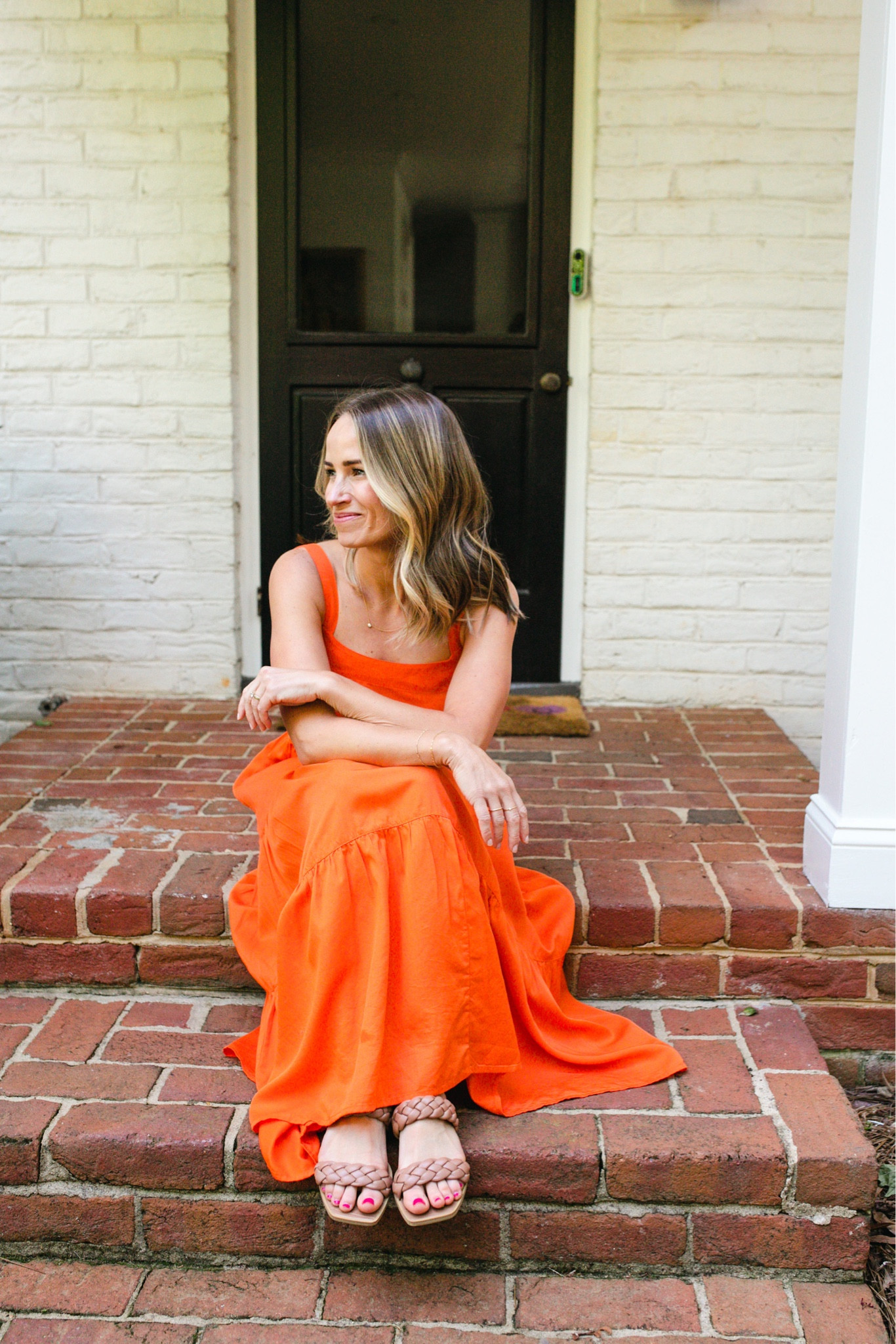 cue orange dress Cue Cowl Neck Midi Dress in Maple