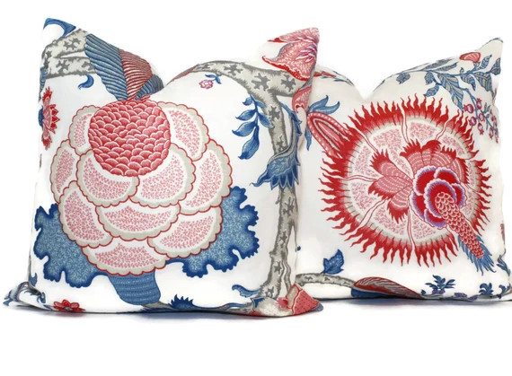 Schumacher Arborvitae in Rose Pink and Delft Blue Floral - Etsy Canada | Etsy (CAD)