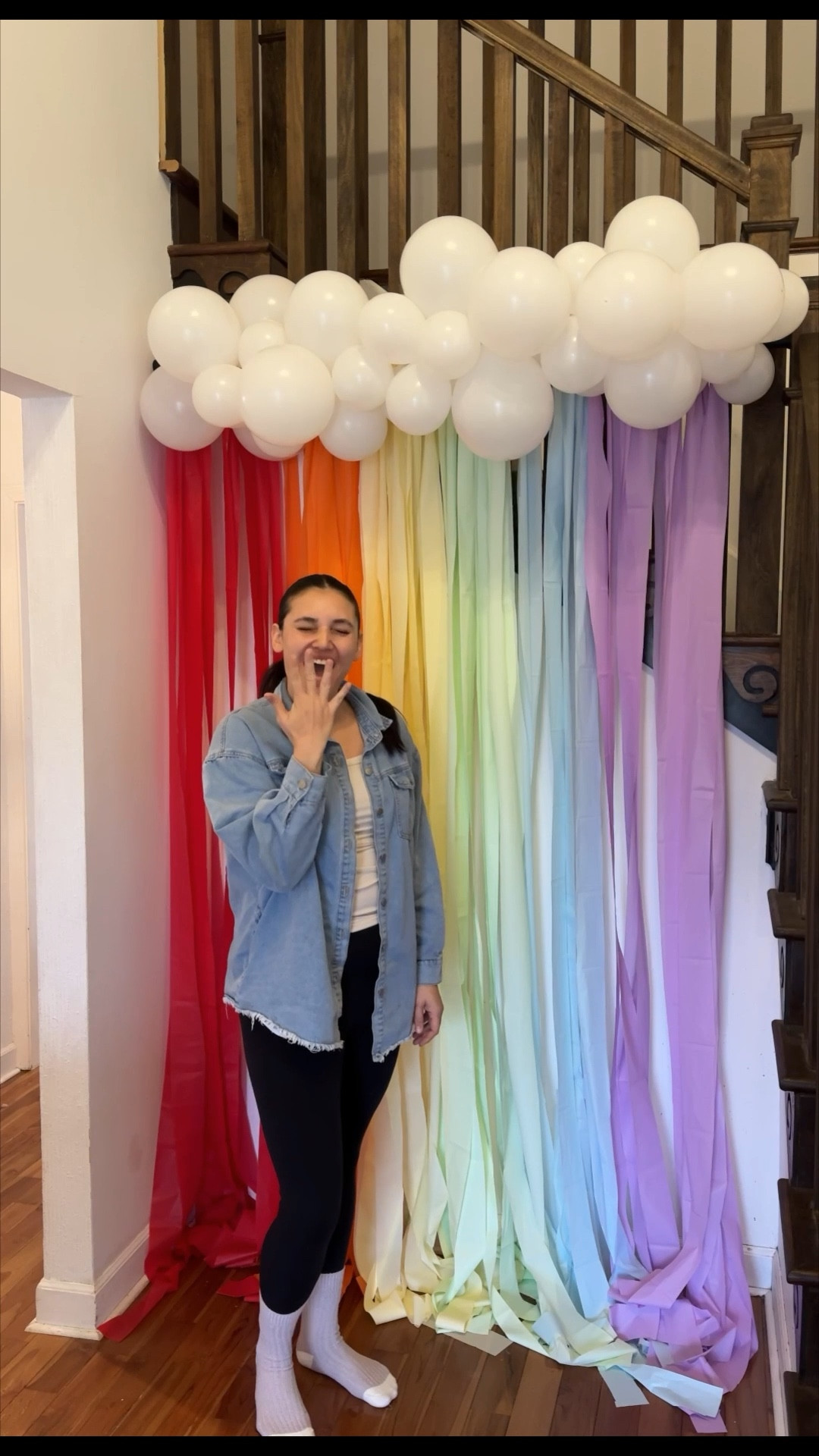 The easiest backdrop and under $10! 🌈 #diyproject#diyparty#diypartydecor#tableclothbackdrop#fringebackdrop#firstbirthday#firstbirthdayparty#firstbirthdayideas 
