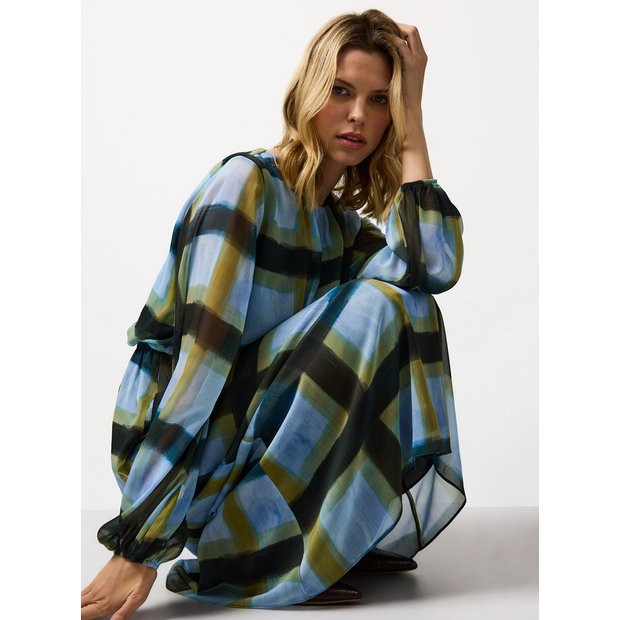 Blue Patterned Midaxi Smock Dress 16 | Tu Clothing