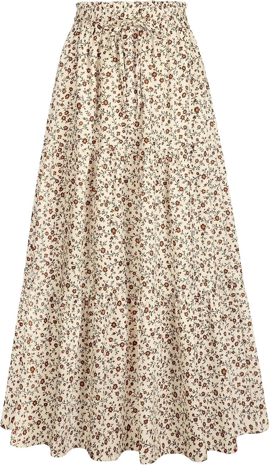 Women's Summer Long Maxi Flowy Tiered High Waist Trendy Ruffle Skirt with Pockets | Amazon (US)