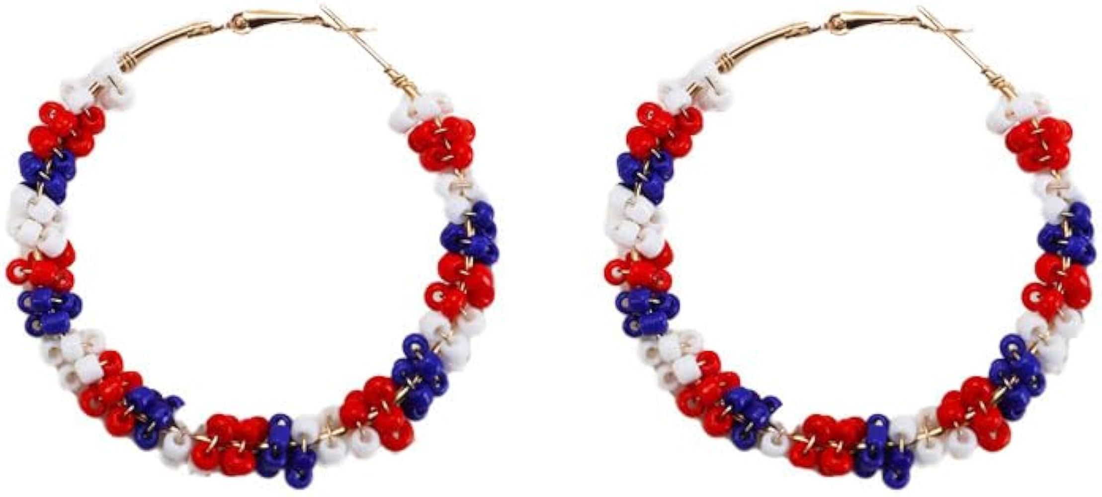 Patriotic Hoop Earrings USA Flg Polymer Clay Crystal Patriotic Hoop Earrings Round Twisted Flower... | Amazon (US)