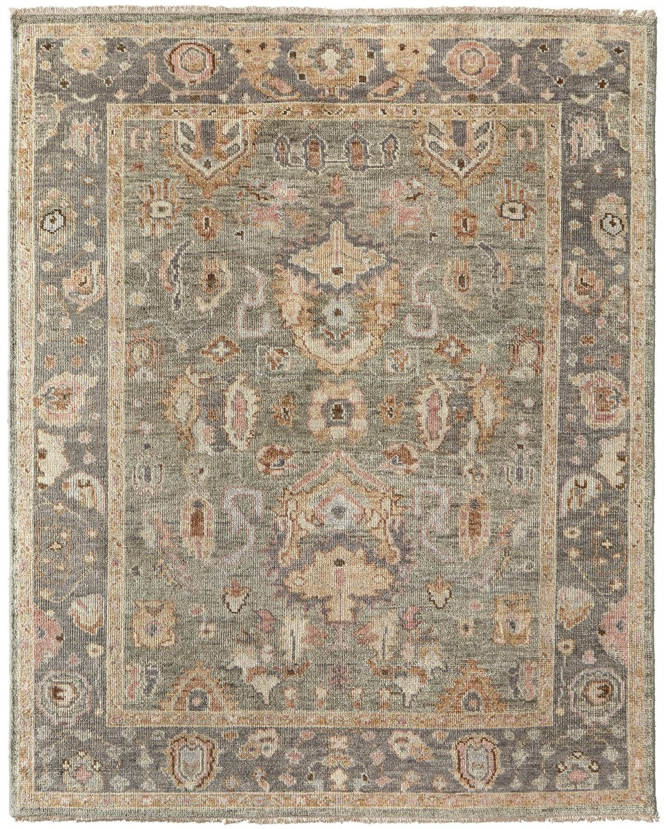 Carrington 9826504F Grey/Pink Wool Hand-Knotted Area Rug | Rugs Direct
