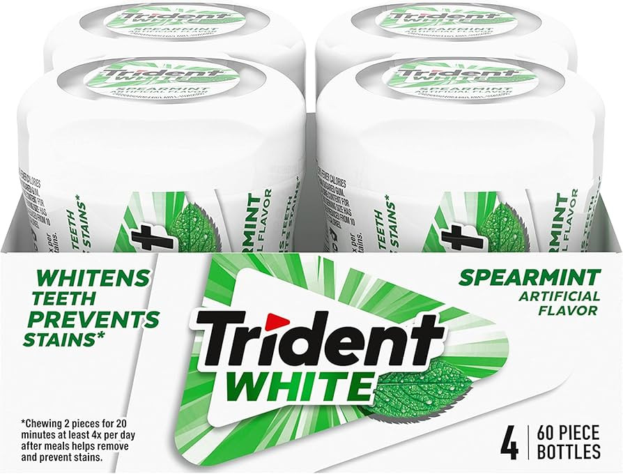 Trident White Spearmint Sugar-Free Chewing Gum, 4 Bottles of 60 Pieces (240 Total Pieces) | Amazon (US)