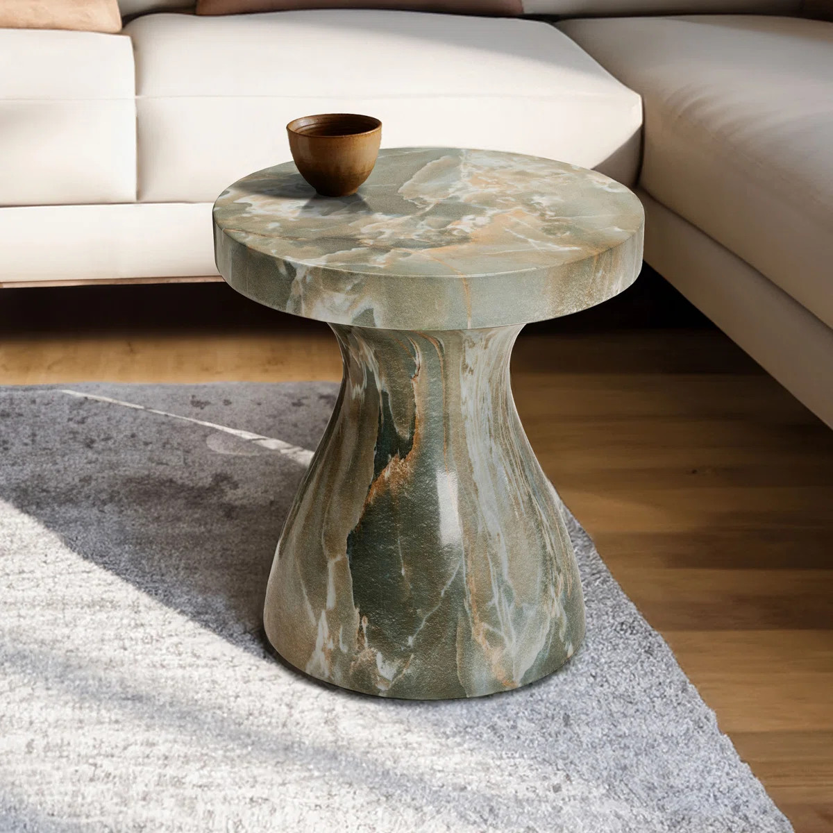 Monia Marble Green Effect Stool with Brockway Concrete Industrial End Table Indoor Outdoor Stylis... | Wayfair North America