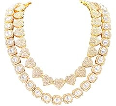 shopbyskyler 2PCS Clustered Diamond Tennis Chain Miami Cuban Link Chain for Women 15MM Clustered Hea | Amazon (US)