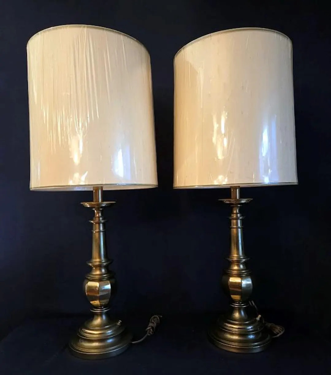 Pair Vintage Stiffel Brass Lamps W/original Shades (still in Plastic Covers) 34" - Etsy | Etsy (US)