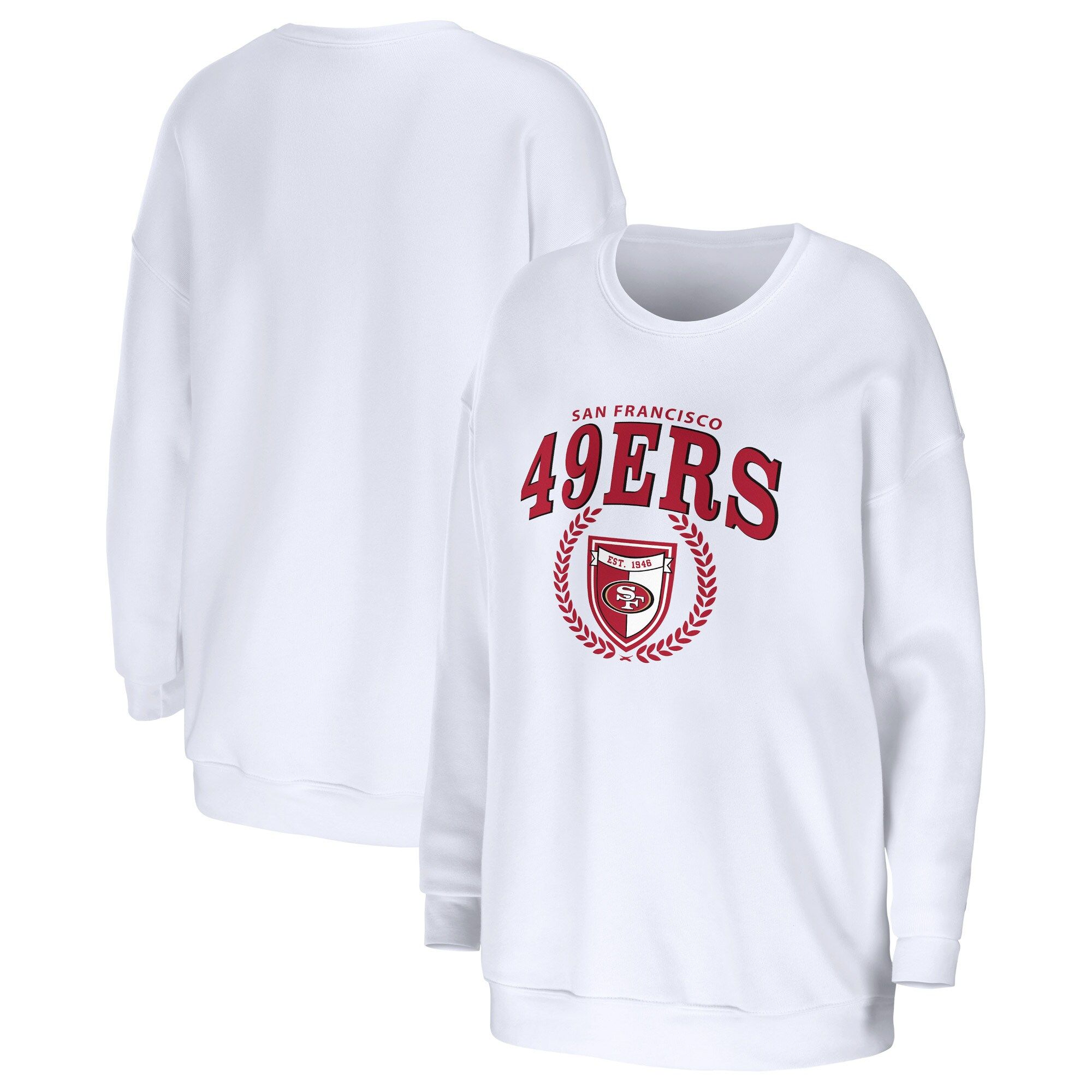 Women's San Francisco 49ers WEAR by Erin Andrews White Oversized Pullover Sweatshirt | NFL Shop