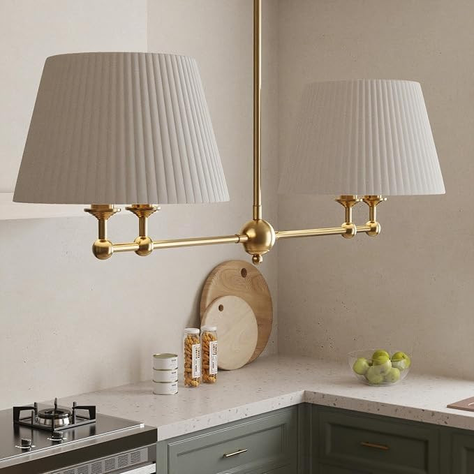 Maxax Gold Linear Chandelier, 4-Light Kitchen Island Pendant with White Fabric Shades, 35.8" Dini... | Amazon (US)