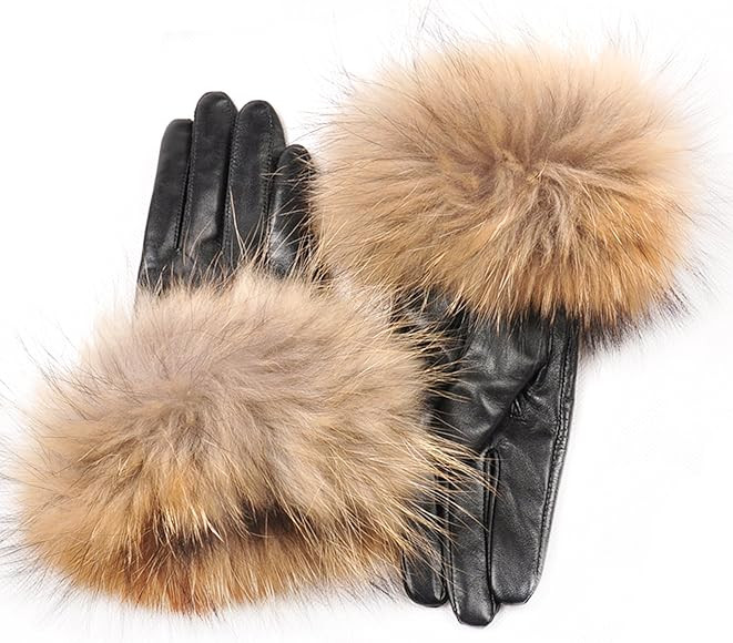 May&Maya Women's Genuine Soft Leather Gloves with 100% Fox Fur Cuff | Amazon (US)