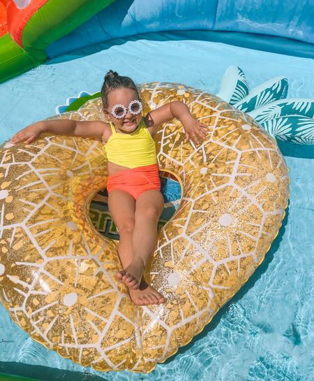 Summer / toddler swim / toddler girl swim / one piece swim /  kids swim / sunglasses / kids sun glasses / pineapple/ pineapple float / pool / large float / summer fun 

#LTKkids #LTKswim