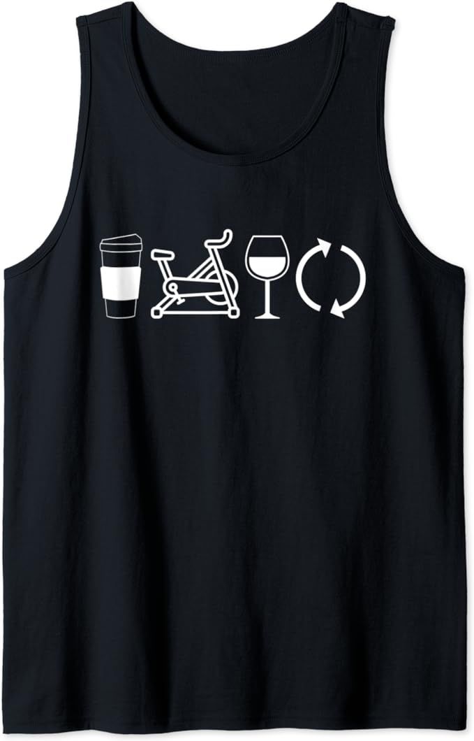 Coffee Spin Wine Repeat Funny Spinning Class Workout Gym Tank Top | Amazon (US)