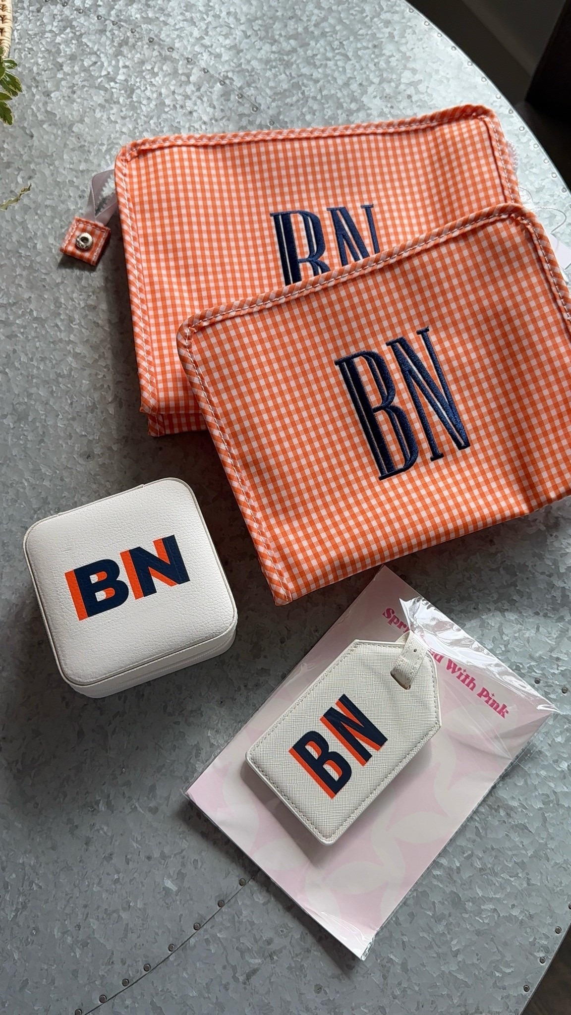 Cutest travel set for a friend of Marisa’s who’s going to be a Denver Broncos cheerleader!! The zip pouches are a wipeable plastic, and there is also a matching passport cover to go with the luggage tag and jewelry box! Available in so many color combos. ￼

#LTKTravel #LTKBeauty