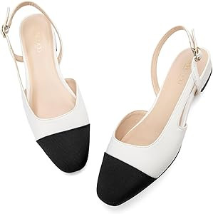 Slingback Flats for Women 2.0 Square Toe Two Toned Flats Wedding Shoes Low Heel Pumps for Women | Amazon (US)
