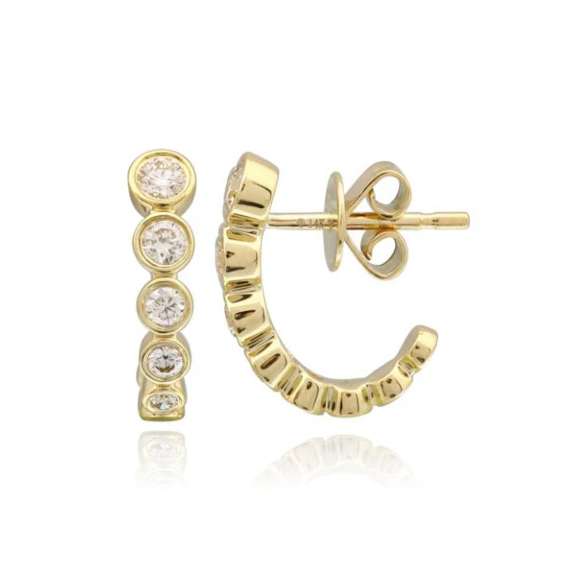 Bezel Diamond Open Hoop Earrings | Alev Jewelry