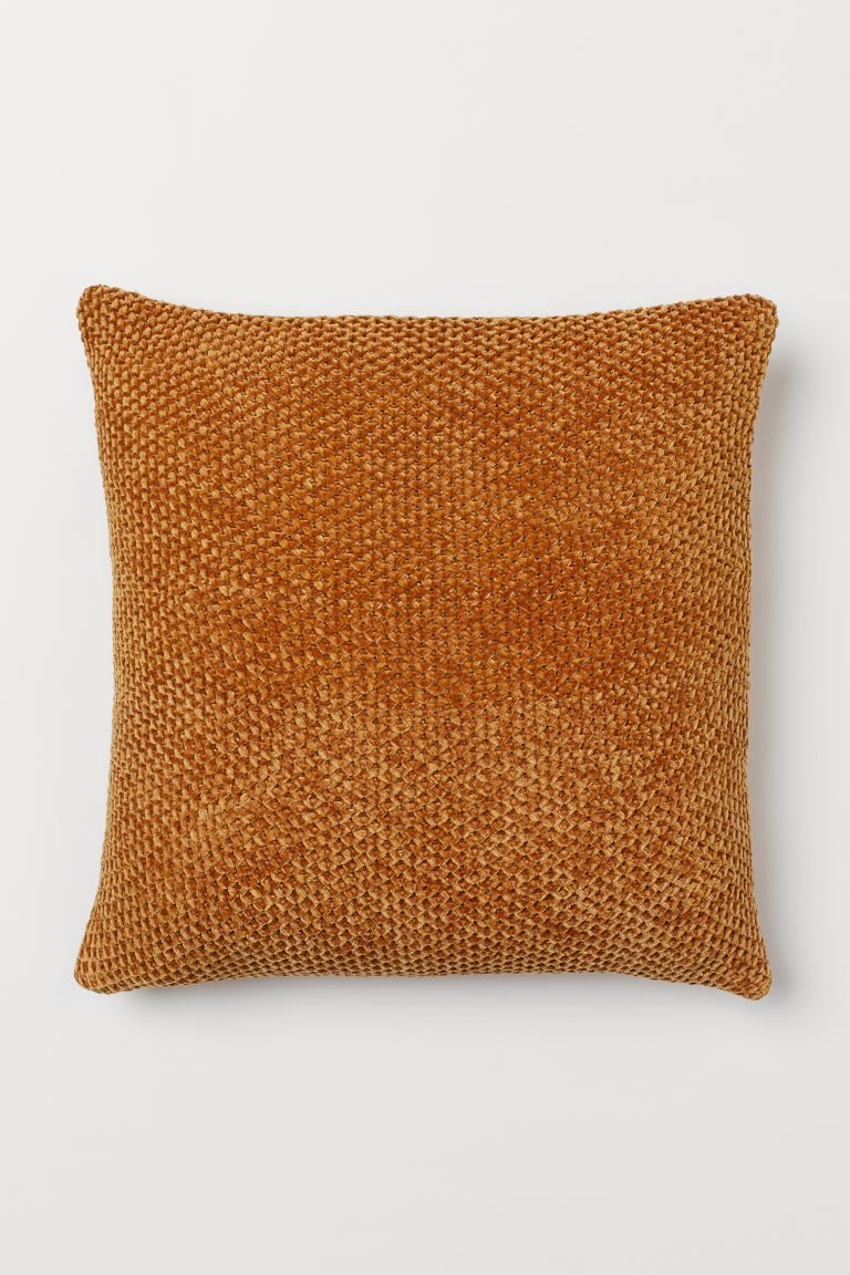 Cushion cover with a front knitted in soft chenille yarn and back in solid colour satin with a co... | H&M (UK, MY, IN, SG, PH, TW, HK)