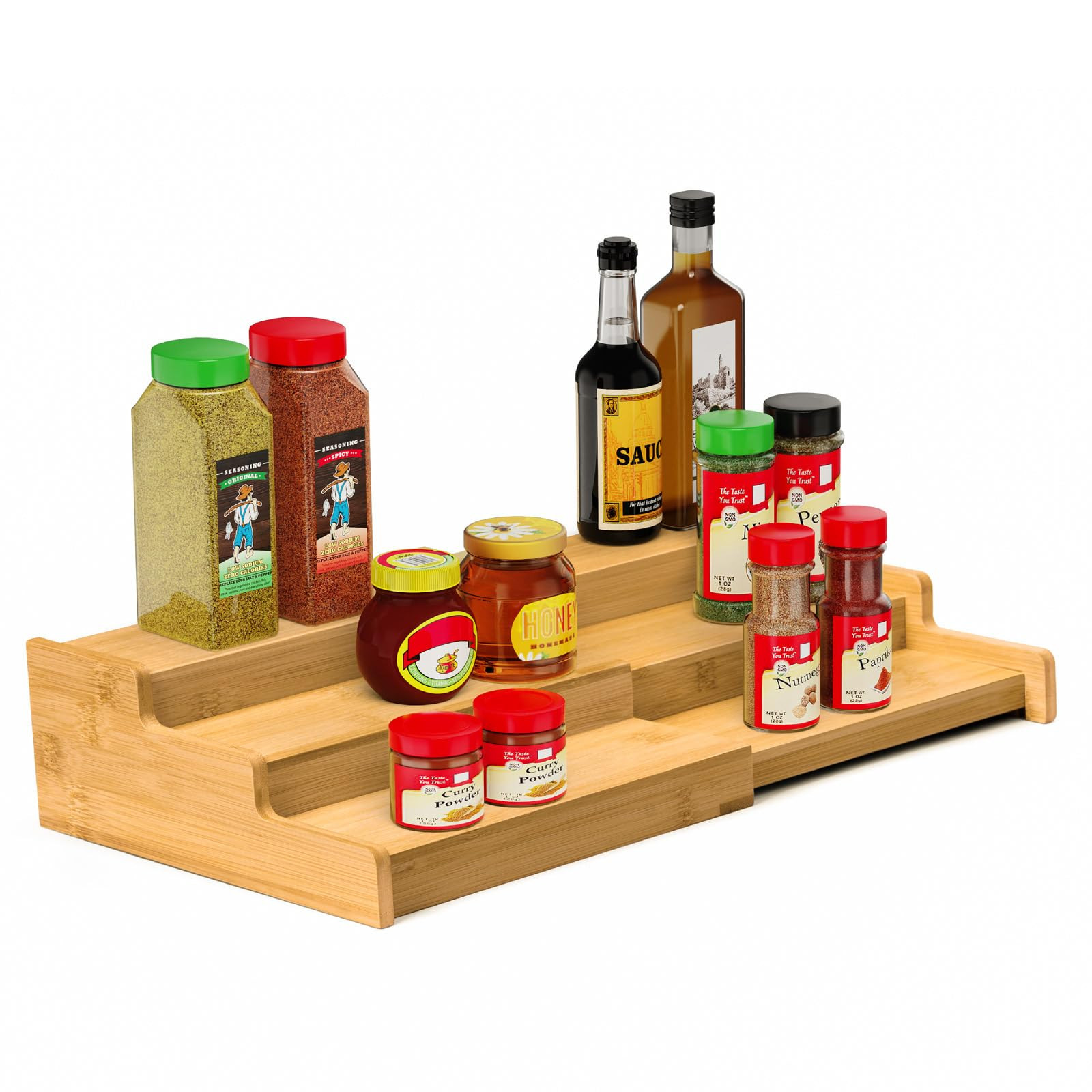 Spice Rack Organizer, 3 Tier Expandable Bamboo Spice Rack Organizer, Great for Kitchen Cabinet, Cupboard, Pantry and More-Bamboo | Amazon (US)