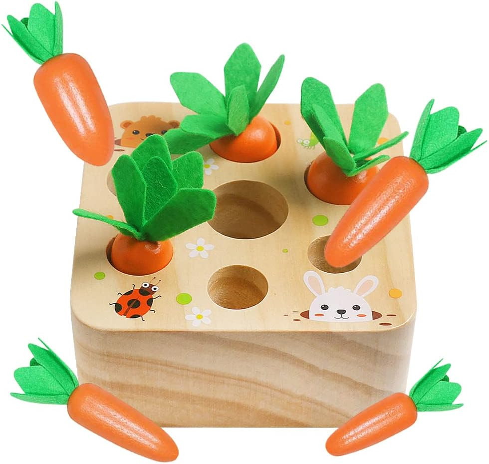 Wooden Toys for 1 2 3 Year Old Baby Boys and Girls, Montessori Toy Carrot Harvest Game Shape & So... | Amazon (US)