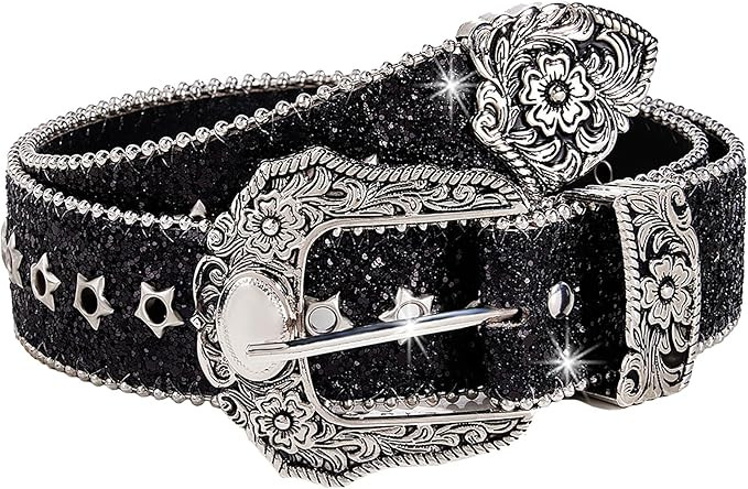 Bling Cowgirl Belt Western Belt for Women Sparkly Sequin Cowboy Belts with Buckle Glitter Leather... | Amazon (US)