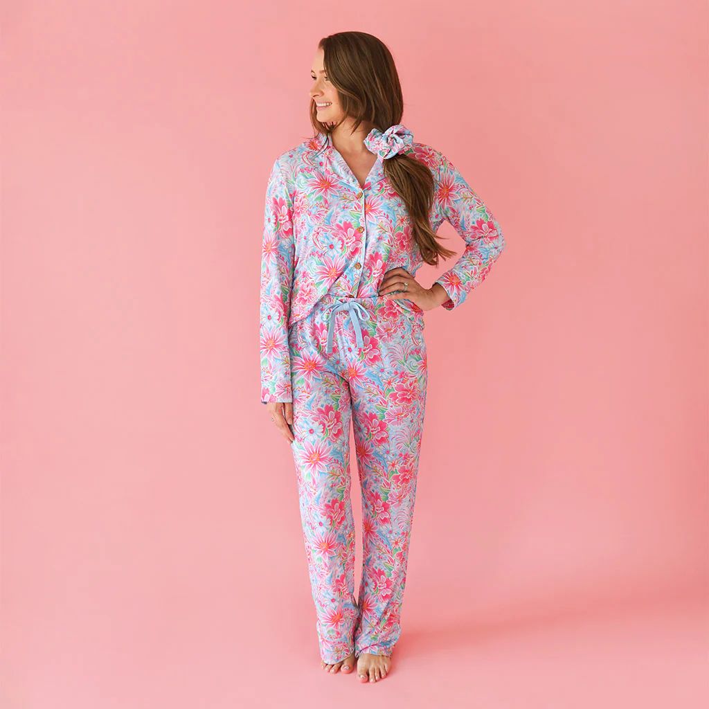 Floral Blue Luxe Womens Pajamas | Marina | Posh Peanut