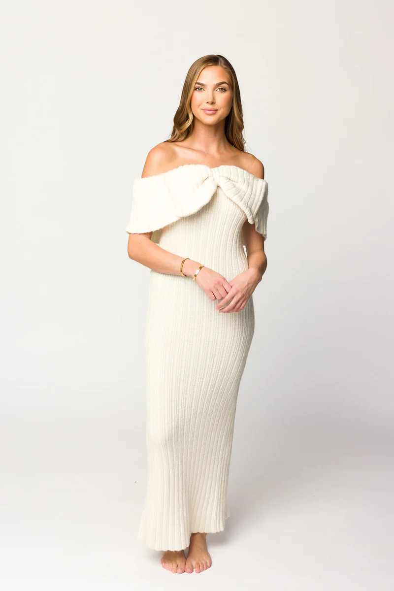 Aston Bow Front Maxi Sweater Dress in Ivory - Restocking in December | Worth Collective