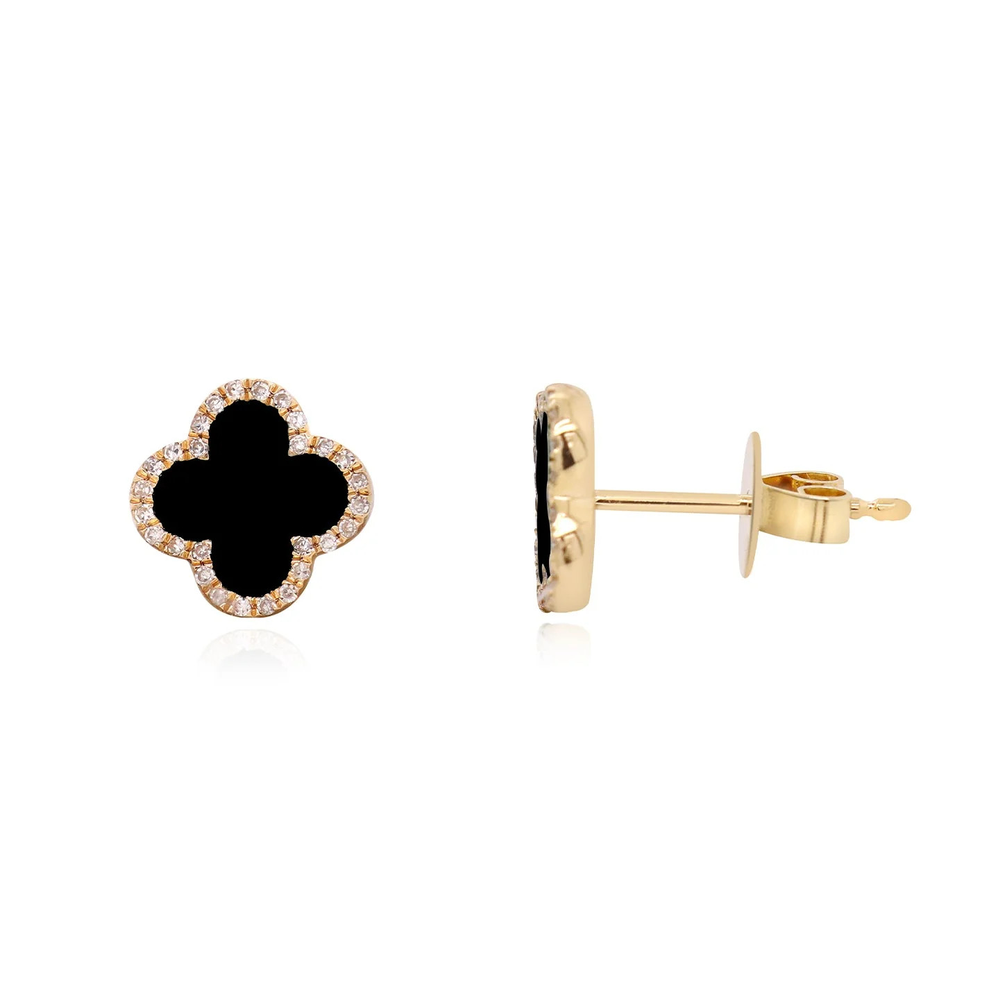 Onyx Diamond Clover Stud Earrings | Shop Simon