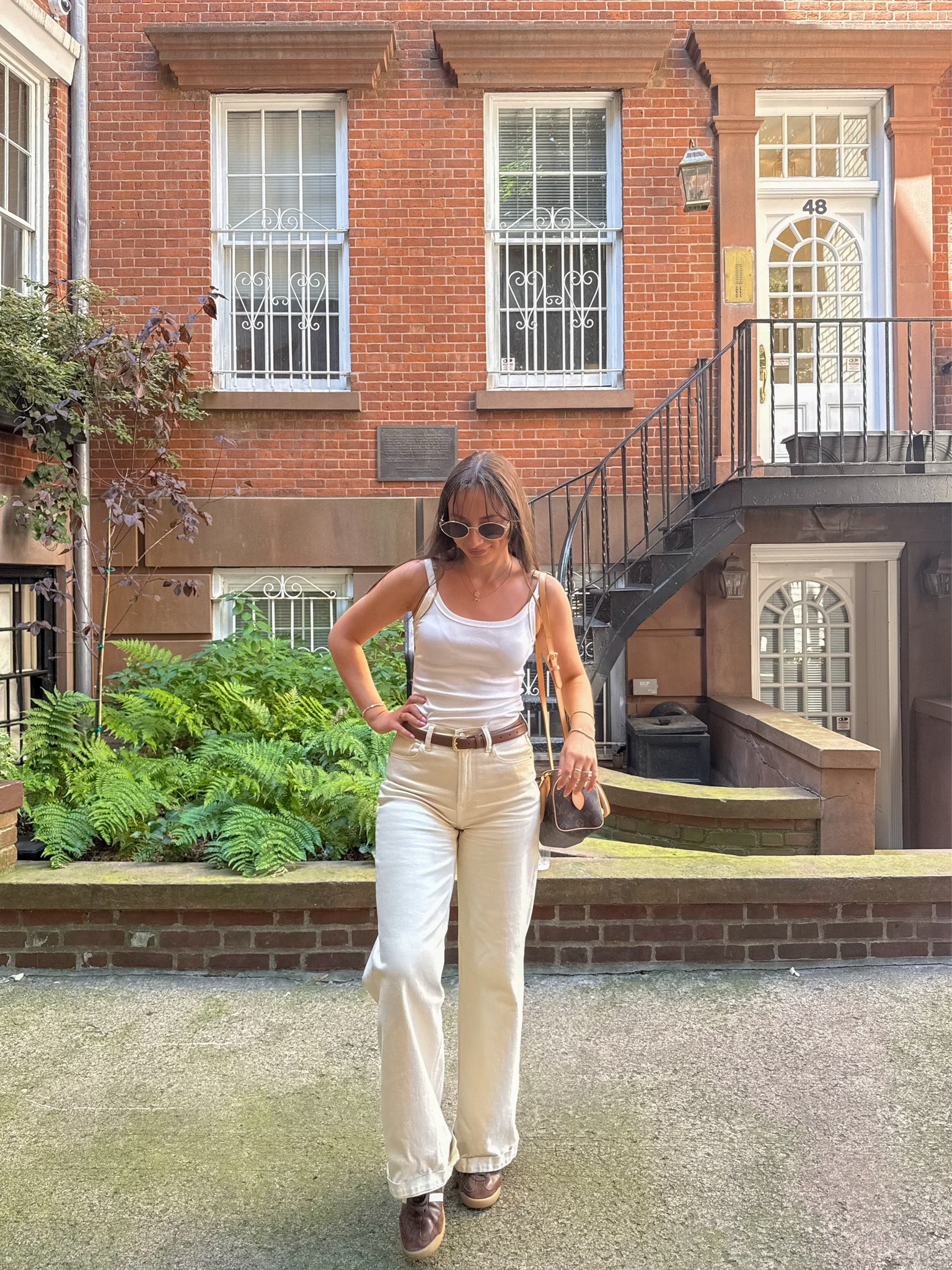 summer outfits, summer outfits 2025, summer fashion, july outfit, casual summer outfits, spring outfit ideas, cute summer outfits, cute casual outfit, date night outfit, date night outfits, vacation outfit, resort outfit, spring outfit, white jeans, cream jeans, wide leg jeans, brown belt, white tank top, coastal outfit, coastal granddaughter, coastal grandmother, fall transition outfit,