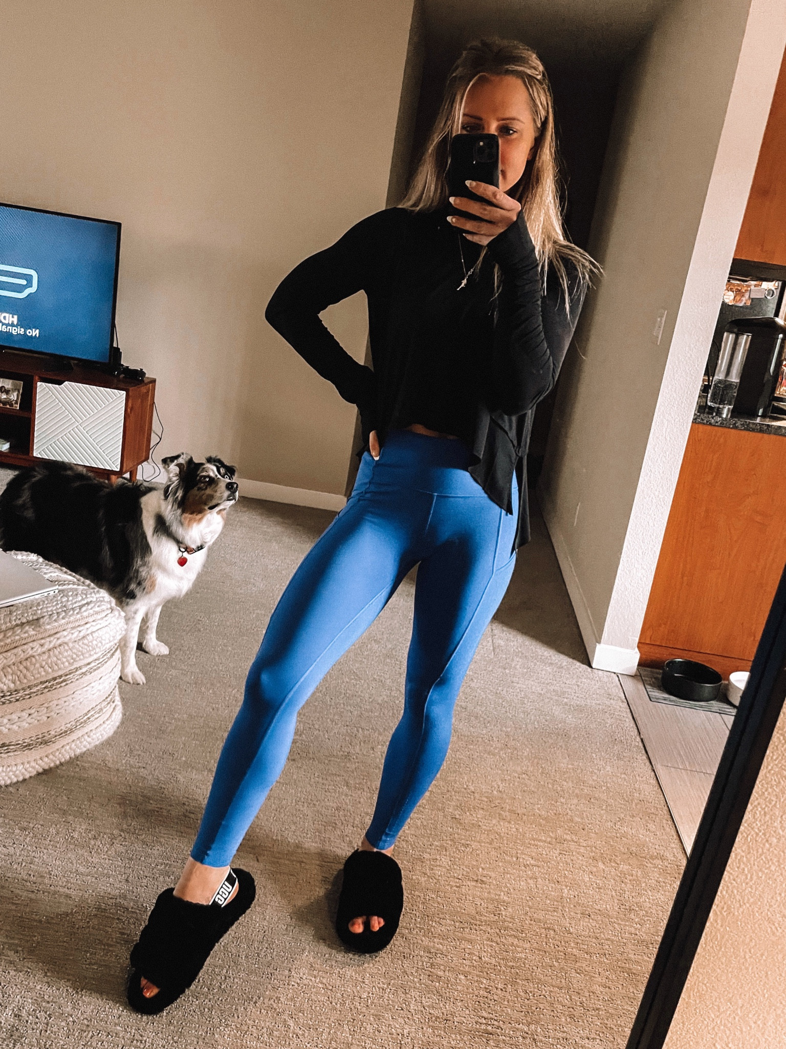 what I wore to wfh - rainy day vibes. 
top (have in two colors and love!) size xs. leggings size 4. slippers tts  