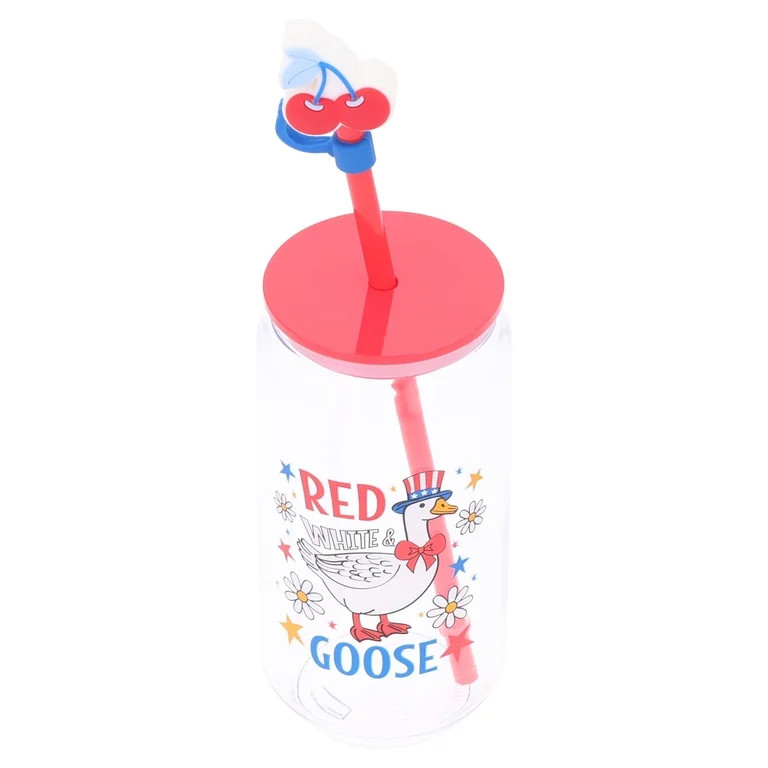 Plastic Goose Tumbler with Straw and Cherry Topper, 19 oz, Patriotic by Way To Celebrate - Walmar... | Walmart (US)