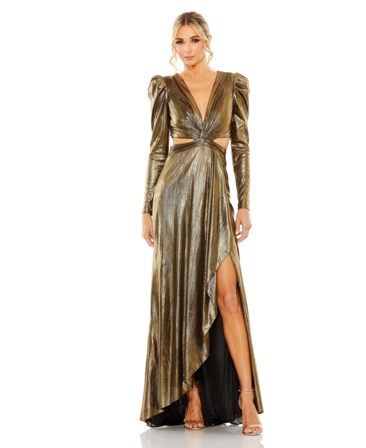Mac Duggal Women's Princess Sleeve Cut Out Metallic Gown - Antique gold | Macy's