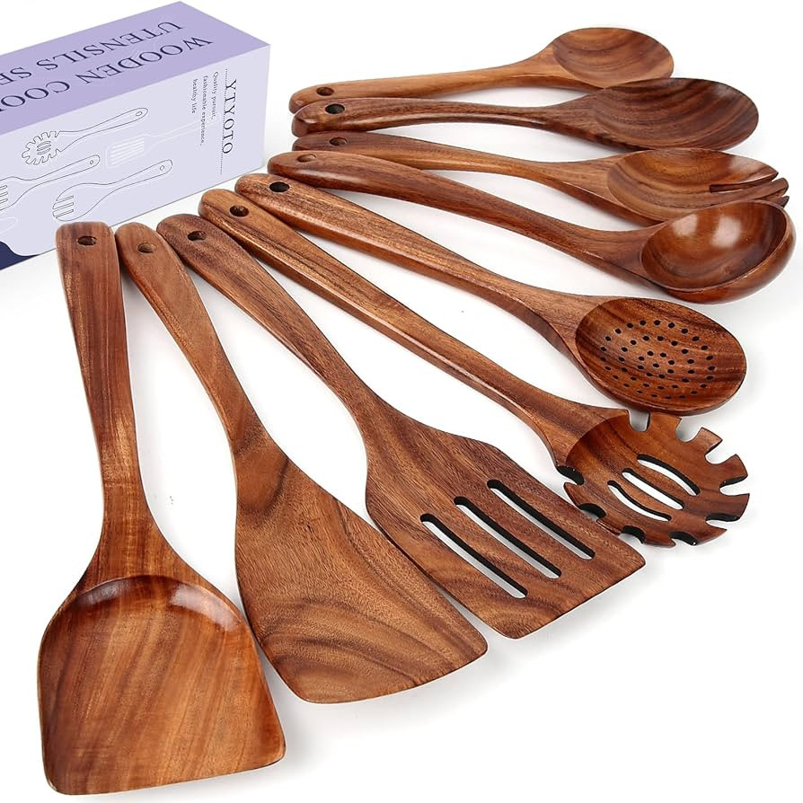 Teak Wooden Spoons for Cooking, Natural Solid Wooden Kitchen Cooking Utensils, Essential Wooden K... | Amazon (US)