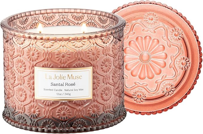 LA JOLIE MUSE Santal Rosé Candle - Saffron, Rose, Patchouli | 12 oz Large 2-Wick Soy Wax Candle ... | Amazon (US)