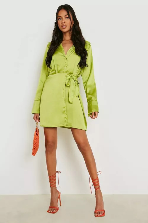Satin Drape Tie Side Shirt Dress | Boohoo.com (US & CA)