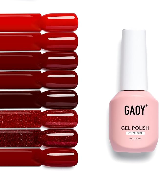 GAOY Red Gel Nail Polish Set, 8 Colors Burgundy Scarlet Carmine Dark Glitter Red Soak Off Gel Pol... | Amazon (US)