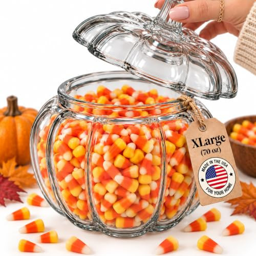 HOMESPHERE 70 oz. Glass Pumpkin Candy Jar with Lid – Large Storage Container for Halloween Treats, Candies and Cookies and Fall Décor Display | Amazon (US)