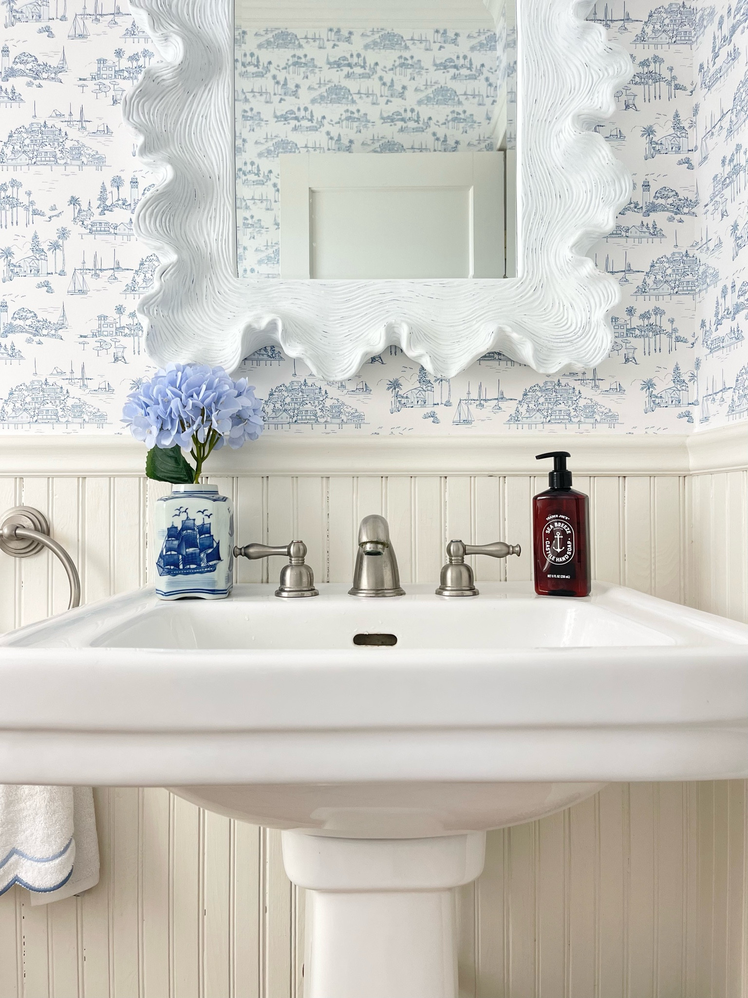 Our powder room coastal wallpaper is currently on sale! 😍🙌🏻 we used a little less than 2 rolls for our small powder room and love how big of an impact it made!! 🤍🩵

Serena & Lily blue and white toile wallpaperr

#LTKSaleAlert #LTKHome