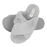 Jessica Simpson Women's Cross Band Soft Plush Memory Foam House Slipper Slide with Anti-Skid Sole, G | Amazon (US)