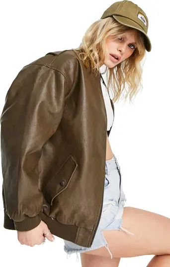 Oversize Washed Faux Leather Bomber Jacket | Nordstrom