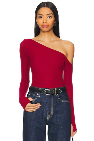 Michael Lauren Magdaleno Asymmetrical Fitted Cold Shoulder Long Sleeve Top in Maroon from Revolve... | Revolve Clothing (Global)