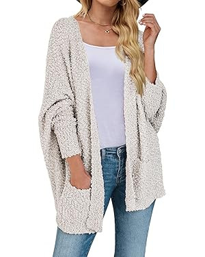 MEROKEETY Women's 2024 Winter Fuzzy Popcorn Batwing Sleeve Cardigan Knit Oversized Sherpa Sweater... | Amazon (US)