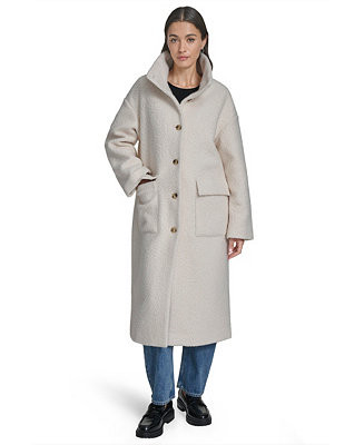 Women's Regular Boucle Stand Collar Car Coat | Macy's