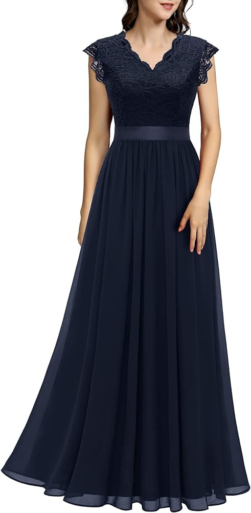 Dressystar Women's V Neck Sleeveless Lace Bridesmaid Dress Wedding Party Gown | Amazon (US)