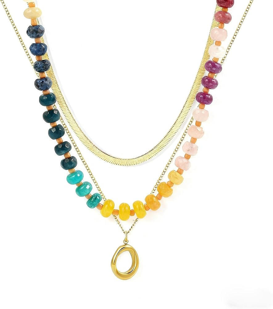 Gmai Layered Beaded Necklace for Women Colorful boho 3Pcs | Amazon (US)