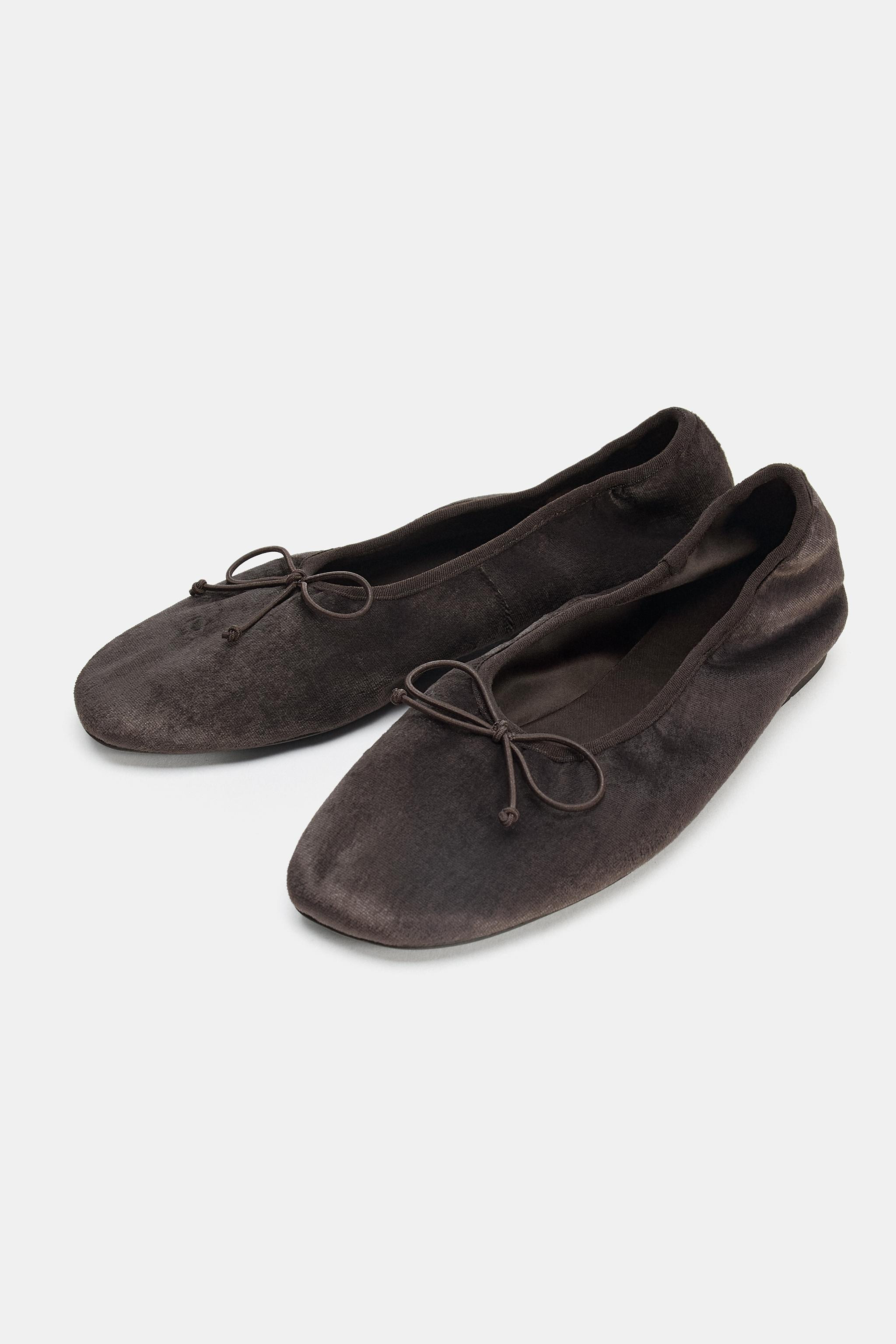 VELVET EFFECT BALLET FLATS WITH BOW | Zara Canada