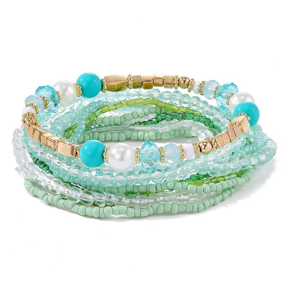 MengPa Beaded Bracelets for Women Trendy Stacks Boho Bead Bracelet Pack Friendship Jewelry | Amazon (US)