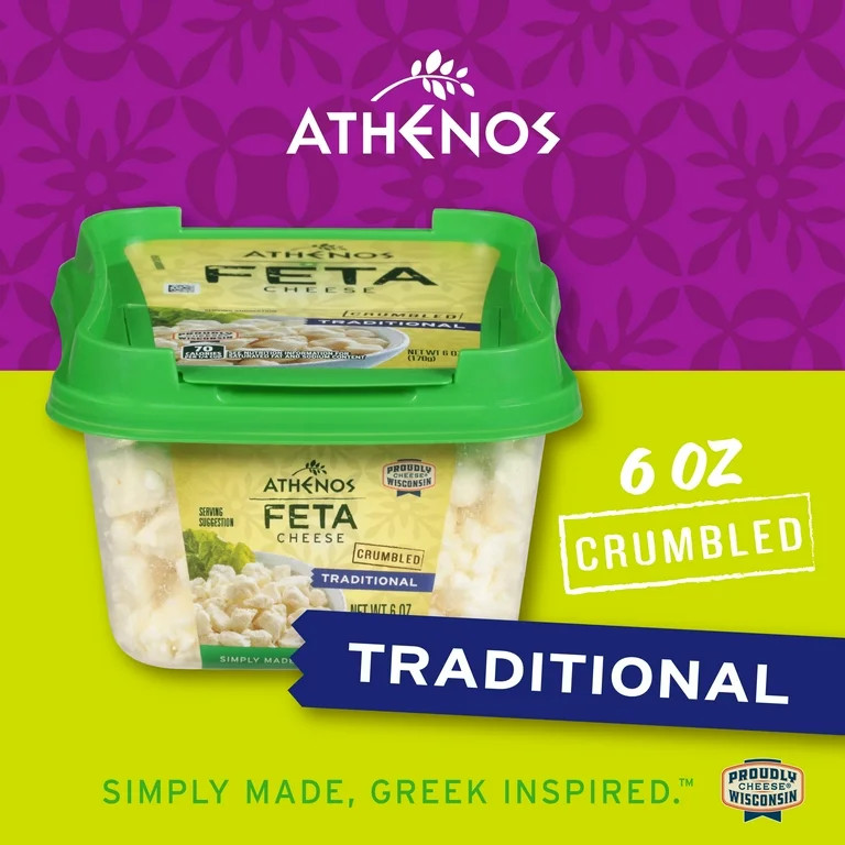 Athenos Traditional Crumbled Feta Cheese 6 oz, Refrigerated, Plastic Tub | Walmart (US)