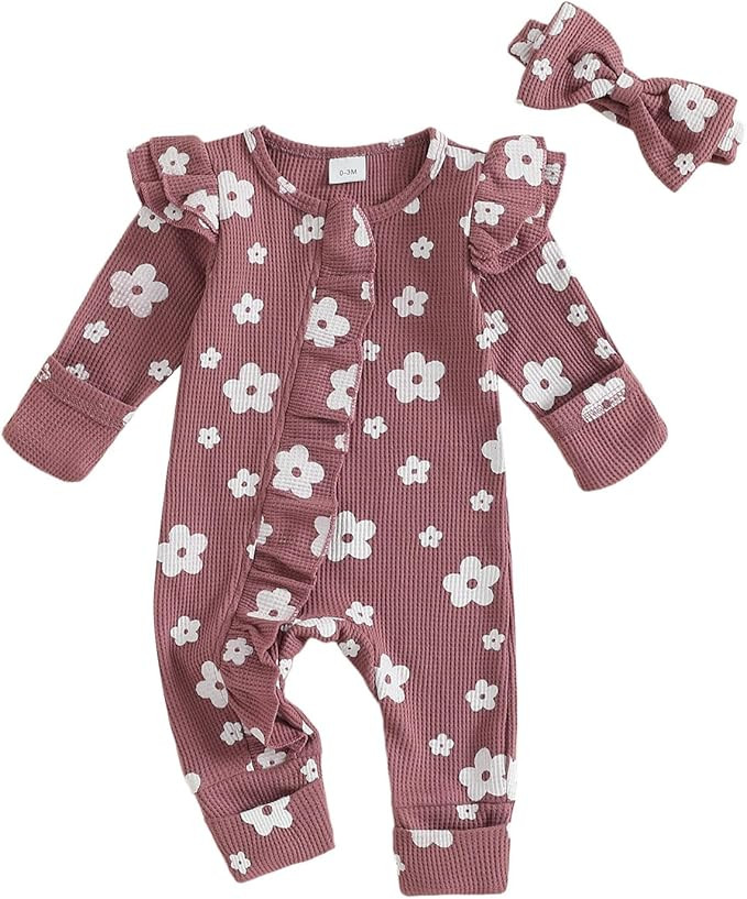 allshope Infant Baby Girl Fall Outfit Sweatshirt Romper Floral Print Long Sleeve Jumpsuit Newborn... | Amazon (US)