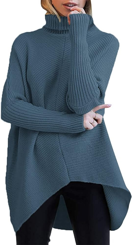 ANRABESS Womens Oversized Turtleneck Batwing Long Sleeve Casual Cozy Baggy Knit Pullover Tunic Sw... | Amazon (US)