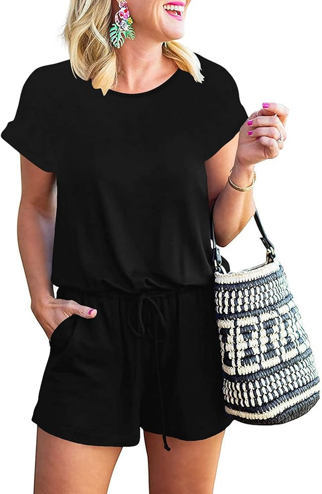 ANRABESS Women's Summer Crewneck Casual Loose Short Sleeve Jumpsuit Rompers One Piece Pajamas Lounge | Amazon (US)