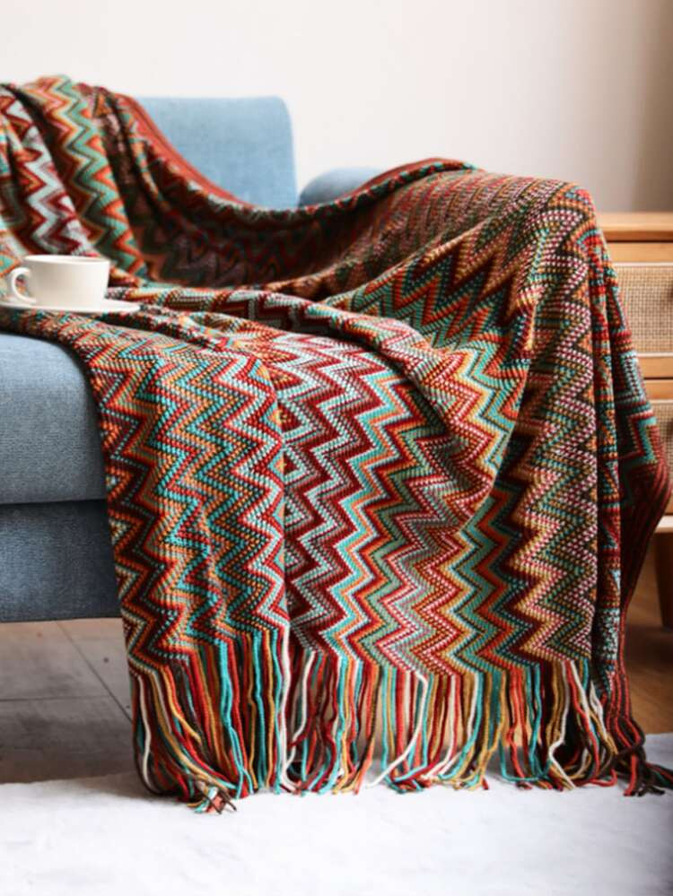 Tassel Chevron Pattern Throw Blanket | SHEIN